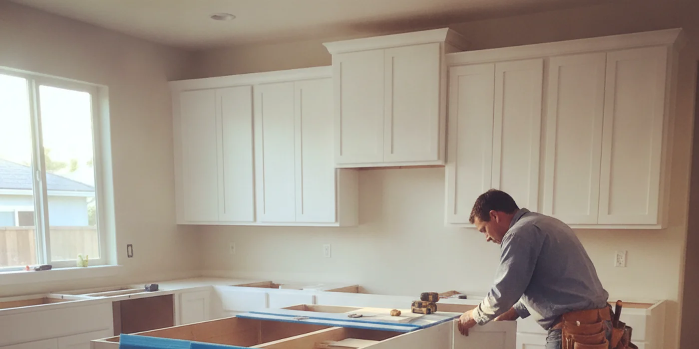 Finished kitchen remodel with new cabinetry and island in a San Mateo home